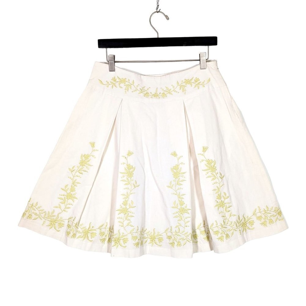 Odille by Anthropologie Size 8 Pleated Cotton Bohemian Poodle Skirt White Floral